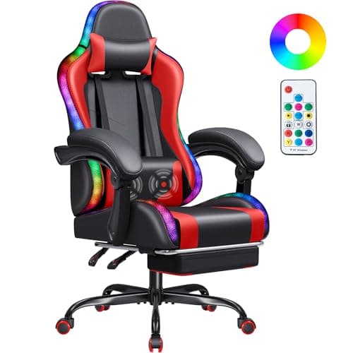 Homall Gaming Chair, Video Game Chair with Footrest and Massage Lumbar Support, Ergonomic Computer Chair Height Adjustable with Swivel Seat and Headrest (RGB Red) - Image 1