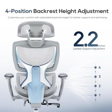 COLAMY Ergonomic Mesh Office Chair with Footrest, Executive High Back Computer Desk Chair with Wide Headrest and Adjustable 3D Arms, Backrest Height, Tilt Lock and Lumbar Support, Grey - Image 4