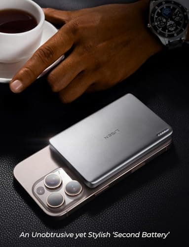 LISEN 0.5‘’ Ultra Slim MagSafe Portable Charger,10000mAh Wireless Card Slim MagSafe Battery Pack iPhone 17 Air Accessories,Magnetic Power Bank for iPhone 17 Pro Max Plus Air/16/15/14/13/12，GlacierGray - Image 6