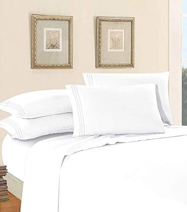 Elegant Comfort Luxury Soft 1500 Premium Hotel Quality Wrinkle Resistant Coziest Bedding Set, All Around Elastic Fitted Sheet, Deep Pocket up to 16inch, Queen, White - Image 2