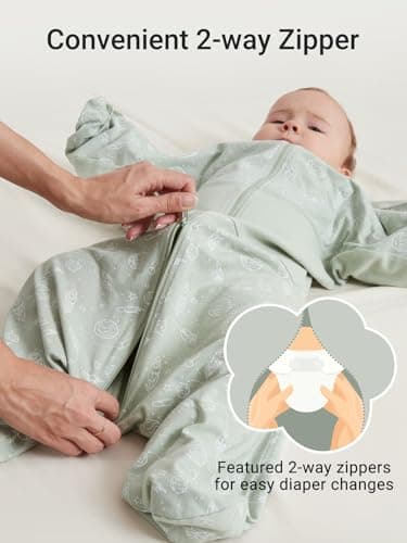 GROWNSY Transitional Swaddle Sleep Sack 6-12 Months, Starfish Design Baby Swaddle Sack, Dual-Zipper for Easy Diaper Changes, Proper Hip Development & Openable Foot Button, 19-27 lbs, Green - Image 9