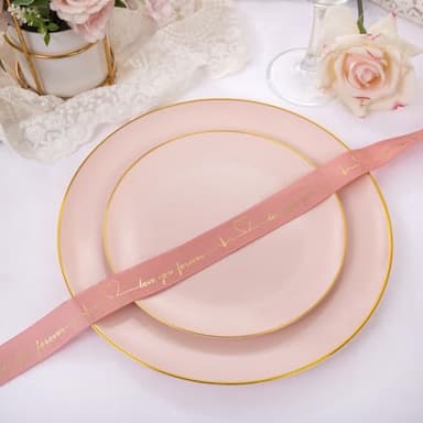 PULOTE 100PCS Pink Plastic Plates - Heavy Duty Pink and Gold Disposable Plates for Party, Wedding & Mother’s Day, Include 50 Dinner Plates and 50 Dessert Plates - Image 6