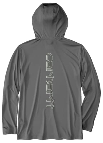 Carhartt Men's Force Sun Defender™ Lightweight Long-Sleeve Hooded Logo Graphic T-Shirt, Steel, X-Large - Image 3