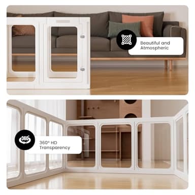 Clear Acrylic Dog Playpen - 50 x 30.4 Inch, 24" H 10 Planes Transparent Dog Fence Indoor, Sturdy Pet Pen for Puppy/Small Dog/Rabbit/Pig, Easy Assemble & Cleaning Plastic Whelping Box Enclosure, White - Image 3