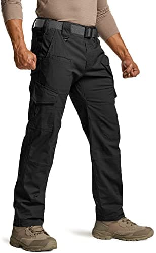 CQR Men's Flex Ripstop Tactical Pants, Water Resistant Stretch Cargo Pants, Lightweight EDC Hiking Work Pants, Dura Flex Mag Pocket Black, 32W x 34L - Image 1