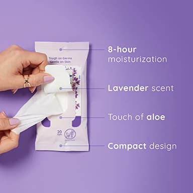 Wet Ones Antibacterial Hand Wipes, Lavender Wipes | Travel Wipes Case, Antibacterial Wipes, Moisturizing Wipes | 20 ct. Travel Size Wipes (10 pack) - Image 3