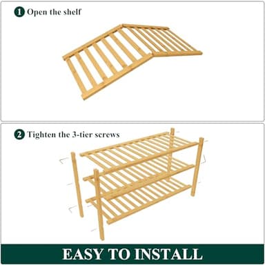 Smiry Bamboo Shoe Rack for Closet, 3 Tier Wooden Stackable Shoe Organizer, Free Standing Shoes Storage Shelf for Entryway, Front Door Entrance, Natural - Image 6