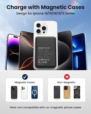 COOAV for Magsafe Battery Pack 12000mAh Magnetic Portable Charger Power Bank PD 22.5W USB C Fast Charging Wireless Battery Pack Phone Charger for iPhone 17/16/15/14/13/12 All Series - Image 2