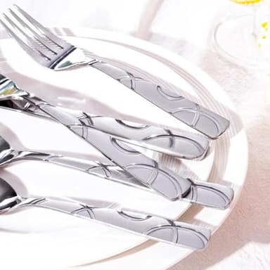 HIKAA Silverware Set, 30-piece Stainless Steel Flatware Set Cutlery Set for 6, for Kitchen, Home, Wedding, Party, Mirror Polished and Dishwasher Safe - Image 4