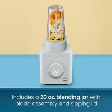 Chefman Obliterator 48 oz Countertop Blender for Smoothies, 1380W Motor to Crush Ice, Nuts, and Frozen Fruit with Stainless Steel Blade, Auto Blend Function, Includes 20 oz Travel Jar - Concrete - Image 8