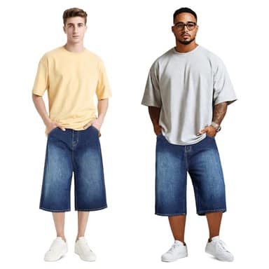 GINGTTO Mens Baggy Denim Shorts Casual Loose Fit Blue Jean Shorts Long Cut Off Hip Hop Cropped Jorts Men 30 - Image 4
