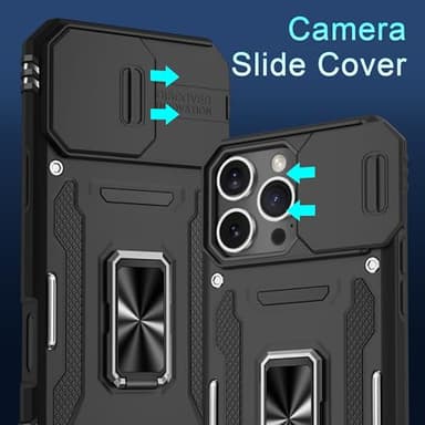DEERLAMN Case for iPhone 16 Pro Max with Slide Camera Cover+Screen Protector (1 Pack), Rotated Ring Kickstand Military Grade Shockproof Protective Cover-Black - Image 2