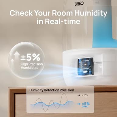 Dreo Humidifiers for Bedroom, 3L Top Fill 30H & 26dB Quiet Runtime for Large Room, Cool Mist Ultrasonic Humidifier with Humidity Sensor, Night Light for Home, Baby, Nursery, Plants, 360° Nozzle, White - Image 4