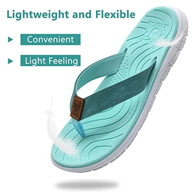 KuaiLu Womens Casual Flip Flops Comfortable Yoga Mat Arch Support Memory Foam Comfort Cushion Summer Beach Slip on Walking Thong Sandals Ladies Orthotic Recovery Plantar Fasciitis Lake Blue Size 6 - Image 4