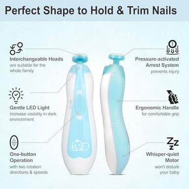 Baby Nail Trimmer 21 in 1, Usage Labeled Case & 13 Extra Replacement Tools, Royal Angels Baby Electric Nail File, Baby Nail Care, Nail Clipper Newborn Toddler Toes & Fingernails Nail Kit (Blue) - Image 4