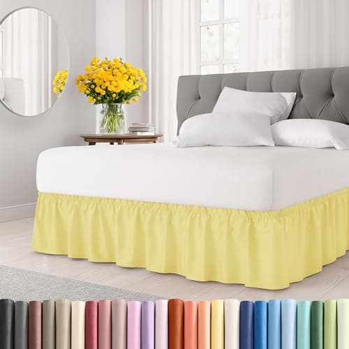 Wrap Around Dust Ruffle Bed Skirt - Yellow - Twin/Twin XL Size Beds with 24 Inch Drop - Easy Fit Elastic Strap - Adjustable Pleated Bedskirt w/Brushed Fabric - Wrinkle Free - Women, Men, Kids & Teens - Image 1