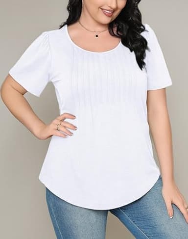 OFEEFAN Womens T Shirts Short Sleeve Pleated Dressy Casual Scooped Neck Summer Tops Blouses - Image 4