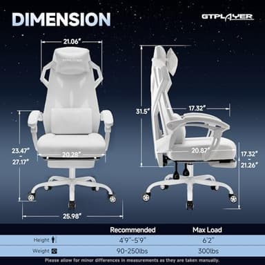 GTPLAYER Computer Chair with Adjustable Footrest, Ergonomic Gaming Chair with Headrest and Lumbar Support, Breathable Mesh Office Chair for Adults, High Back Reclining Desk Chair for Gaming and Office - Image 3