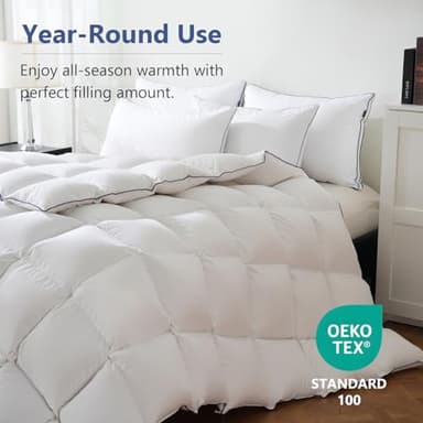 DOWNCOOL Feather Comforter King Size, White Fluffy Duvet Insert King with Ultra Soft 100% Cotton Cover, All Season Luxurious Hotel Bed Comforter with Corner Tabs, 106"x90" - Image 7