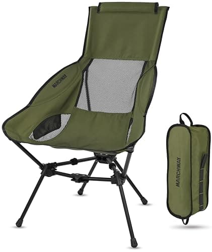 MARCHWAY Lightweight Folding High Back Camping Chair with Head Support, Stable Portable Compact for Outdoor Camp, Travel, Beach, Picnic, Festival, Hiking, Backpacking (Highback Green) - Image 1
