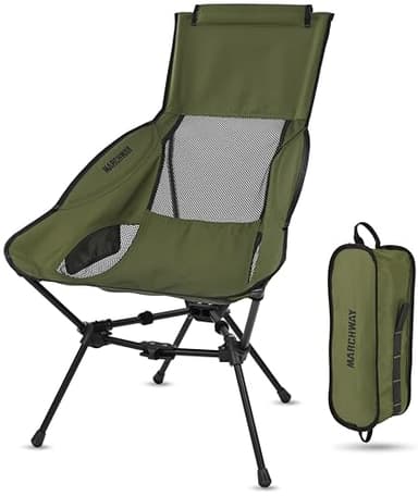 MARCHWAY Lightweight Folding High Back Camping Chair with Head Support, Stable Portable Compact for Outdoor Camp, Travel, Beach, Picnic, Festival, Hiking, Backpacking (Highback Green) - Image 1