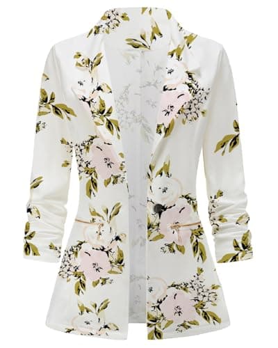 Genhoo Oversized Blazers for Women Floral Print Work Professional Jacket Blazers White 3XL - Image 1