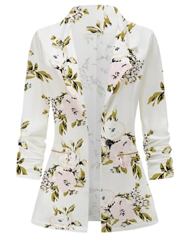 Genhoo Oversized Blazers for Women Floral Print Work Professional Jacket Blazers White 3XL - Image 1