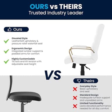 Flash Furniture Whitney Mid-Back Swivel LeatherSoft Desk Chair with Padded Seat and Armrests, Adjustable Height Padded Office Chair, White/Gold - Image 6