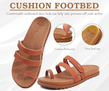 KuaiLu Womens Slides Sandals With Arch Support Comfort Plantar Fasciitis Yoga Mat Cushion Sandals Fashion Summer Beach Walking Adjustable Ladies Flat Orthotic Slip On Sandles Khaki Size 8 - Image 5