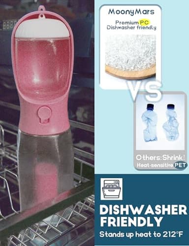 MoonyMars Portable Water Bottle for Dogs, 3 in 1 Pet Travel Bowl Dispenser with Food Treat Container & Poop Bag Holder, Summer Outdoor Walking Hiking Accessories for Large Dog On The Go - Pink, 20oz - Image 6