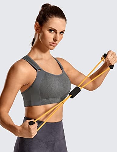 SYROKAN Women's Sports Bra Front Adjustable High Impact Support Padded Wireless Racerback Plus Size Running Bra Grey 44D - Image 5