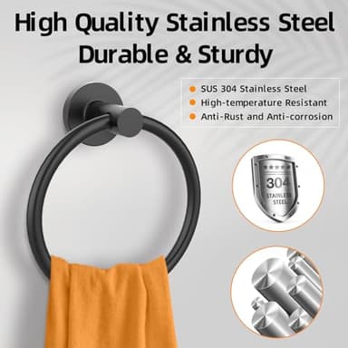 Matte Black Towel Ring 2Pack, SUS304 Stainless Steel Hand Towel Holder for Bathroom Kitchen, Modern Style Towel Hanger, Thicken Ring Towel Holder, Towel Rack Round Wall Mounted (2, Black) - Image 3