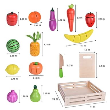 FUN LITTLE TOYS 35PCS Wooden Play Food for Kids Kitchen, Pretend Cutting Food Toys with Wooden Tray, Dishes and Knife for Kids, Pretend Play Food for Christmas Birthday Gifts - Image 6