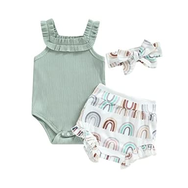 fhutpw Baby Girl Clothes Summer Cute Outfits 3 6 12 18 Months Spaghetti Strap Romper & Floarl Shorts Sets - Image 1