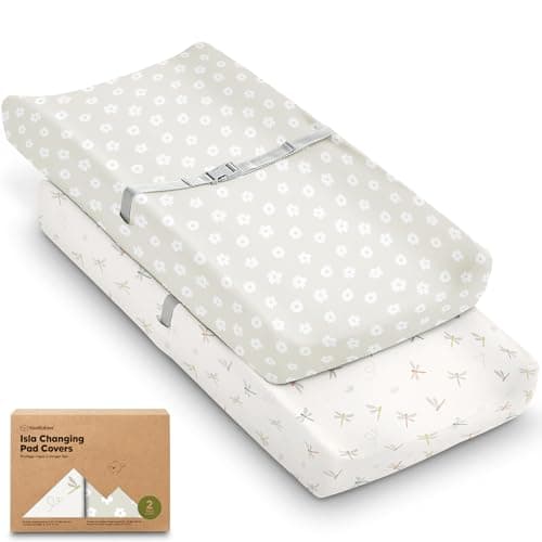 2-Pack Baby Changing Pad Covers for Girl, Boy, Neutral - Soft Viscose Derived from Bamboo Changing Table Pad Cover Sheets, Baby Nursery Diaper Changing Pad Cover, Contour Changing Pad Liner (Meadow) - Image 1
