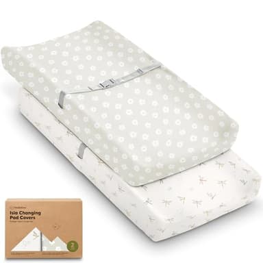 2-Pack Baby Changing Pad Covers for Girl, Boy, Neutral - Soft Viscose Derived from Bamboo Changing Table Pad Cover Sheets, Baby Nursery Diaper Changing Pad Cover, Contour Changing Pad Liner (Meadow) - Image 1