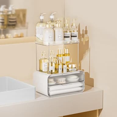 Delamu Bathroom Counter Organizer 2-Drawers 2-Tier Acrylic Makeup Organizer for Vanity Countertop, Skincare Perfume Storage, Easy Assembly, Ideal Gift for Women, Bath Linen Sets, Clear - Image 8