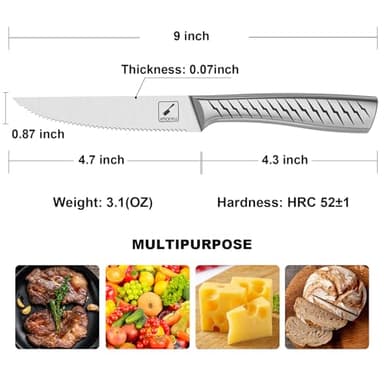 imarku Serrated Steak Knife Set, 8 Pieces with Lightning Bolt Handles - Premium High Carbon Stainless Steel Steak Knives Set for Kitchen, Dishwasher Safe - Image 3