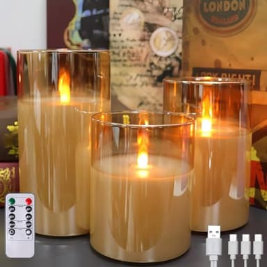 200 Hours Rechargeable Flickering Flameless Candles, Rechargeable Battery LED Glass Pillar Candle with Remote and Timer, Real Wax Warm Color for Halloween Christmas Wedding Home Party Decor - Image 1