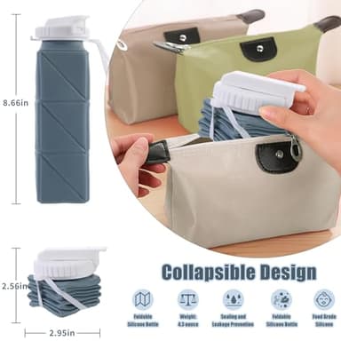 XSSDPDC Food Grade BPA Free Silicone Water Bottle, 21oz Collapsible Water Bottlewith Straw Leakproof for Sports,Office, Gym, Hiking, Mountaineering, Travel（green+blue+gray） - Image 5