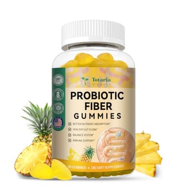 Totaria 9-in-1 Probiotic Fiber Gummies for Adults Teens 16G Fiber per Serving, Psyllium Fiber Supplement with 5 Billion CFU Bacillus Coagulans, Inulin, ACV for Digestion Gut Immunity - 60 Gummies - Image 1