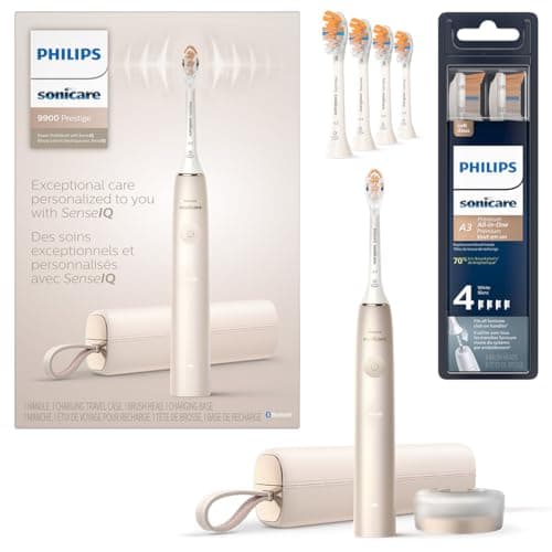 Philips Sonicare DiamondClean Prestige 9900 Rechargeable Electric Toothbrush with SenseIQ, 5 Premium All-in-One Brush Heads, Plaque Removal, Gum Care, Whitening, Champagne, BD9001AZ - Image 1