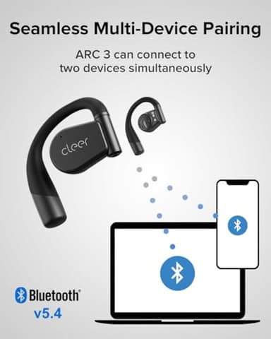 Cleer ARC 3 Open Ear Headphones - Dolby Audio, Snapdragon Sound True Wireless Earbuds, 50Hr Battery, Bluetooth 5.4, IPX 7, Multi-Point, Smart Controls, Wireless Charging Smart Case, Comfort Fit, Black - Image 8