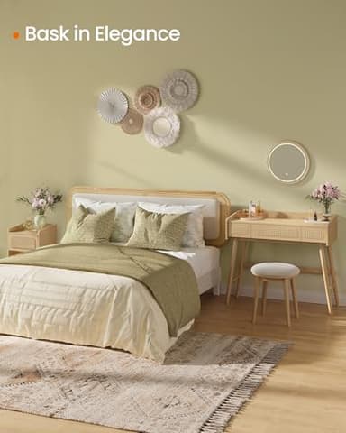 SONGMICS HOME BOHOVEN Collection - Vanity Stool, Upholstered Makeup Stool with Solid Wood Legs, Round Footstool, Non-Slip Foot Pads, Boho Style, for Bedroom, Makeup Room, Cream White and Oak Beige - Image 6