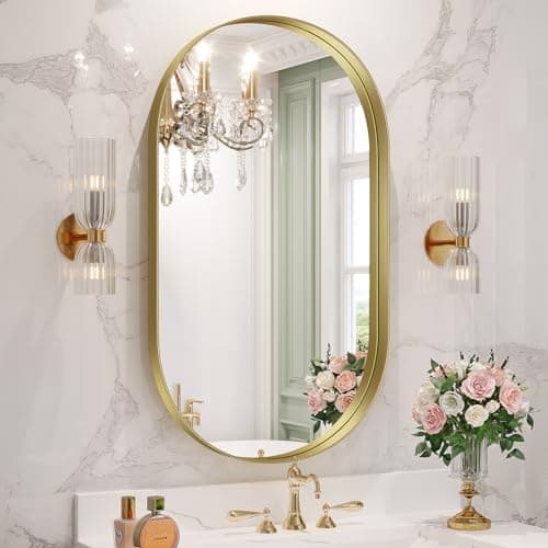 Brightify Gold Oval Mirror for Bathroom 20x36 Inch, Metal Framed Bathroom Vanity Mirrors Gold, Modern Wall Mirror for Bedroom Living Room Wall Decorative Hang Vertical and Horizontal - Image 1