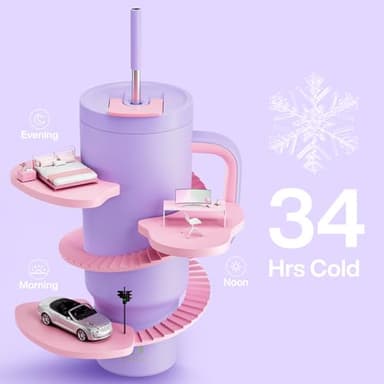 ENCOOL 40 oz Tumbler with Handle and Straw, 100% Leakproof Insulated Tumbler with Lid and Straw, Stainless Steel Travel Mug, Keeps Cold for 34 Hours, Car Cup Holder Friendly (Lavender) - Image 2