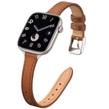 STIROLL Slim Leather Bands Compatible with Apple Watch Band 38mm 40mm 41mm 42mm(Series 11 10), Top Grain Leather Watch Thin Wristband for iWatch SE 9 8 7 6 5 4 3 2 1 (Brown Starlight) - Image 1