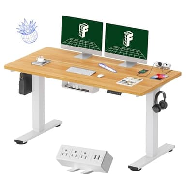 FLEXISPOT EN2 Whole-Piece Standing Desk with Clamp Power Strip, 55 x 28 Electric Stand Up Height Adjustable Desk with Cable Management (White Frame + 55" Maple Top, 2 Packages) - Image 1