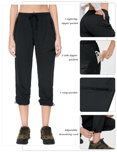 SEVEGO Womens Hiking Pants Tall Inseam 30" Athletic Cargo Pants Lightweight 4 Zipper Pockets Water Resistant Elastic Waist, Black, XL - Image 4