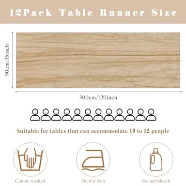 Sand 12 Pieces 35 x 120 Inches Long Cheesecloth Table Runner Gauze Fabric 10Ft Boho Table Runner Rustic Sheer Runner for Wedding Baby Bridal Shower Birthday Holiday Party Table Arbor Decor (Sand) - Image 3